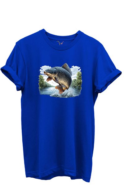 WİDİ Carp Fish Patterned 100% Cotton Regular Fit Unisex T-Shirt
