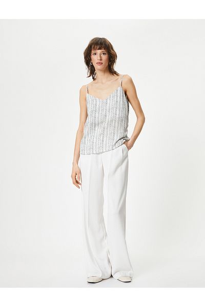 Koton Snake Skin Printed Strappy V Neck Blouse