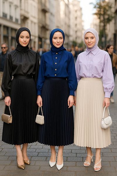 comstar Women's 3 Pack Basic Pleated Loose Elastic Long Skirt