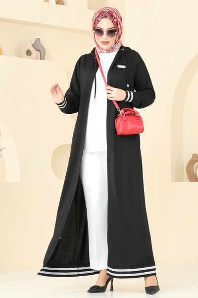 ModaMerve Armalı Pardesü Ferace PL9126-MS Siyah