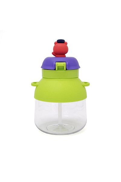 B4U Kindergarten children's water bottle, pop-up flip-top with straw, green 670 ml H873
