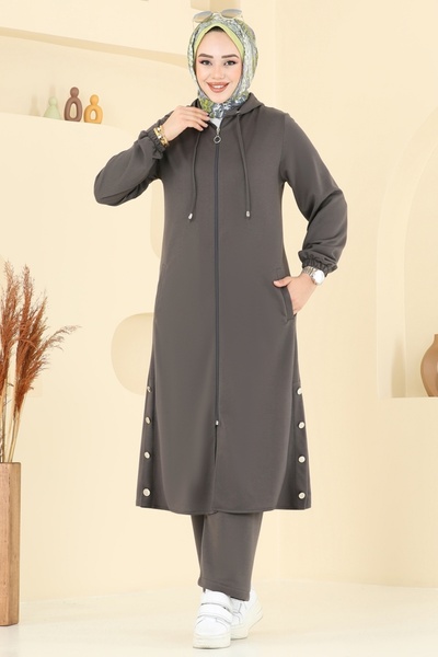 ModaMerve Front Zipper Hijab Suit Pl9147-Ms Anthracite