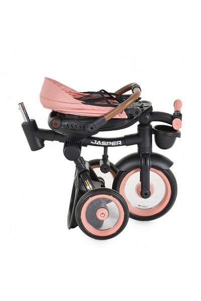 byox Jasper Pink foldable children's tricycle, with parental handle, adjustable backrest, rotating seat