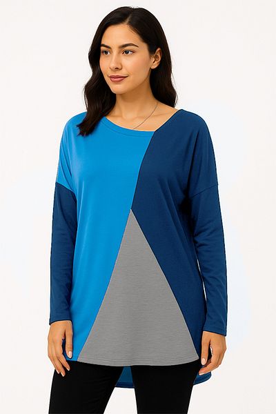 dorbe Color Blocks Design Asymmetric Neck Full Sleeve Casual Wear Wear Blouse Top
