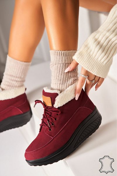 Joana Women's Genuine Suede Leather Boots Bordeaux Leiani2
