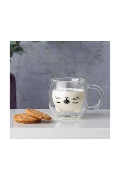ALTOM DESIGN Cat double-walled mug, thermo glass, 260 ml