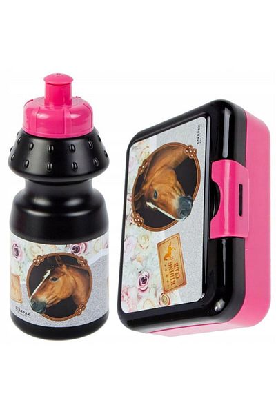 Starpak Set lunch box and water bottle for kids, Starpak, Horse model, Plastic, 350 ml, Black/Pink