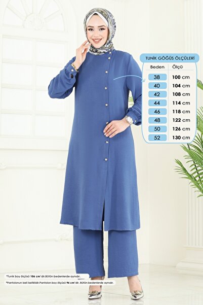 ModaMerve Önden Düğmeli Aerobin Takım PL9149-MS İndigo