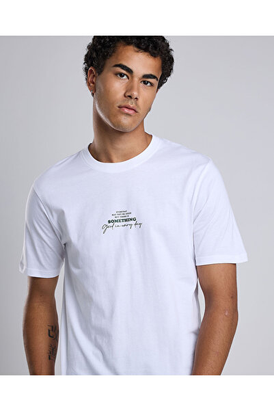 R&B WHITE Men BASIC CREW SS PRNTD