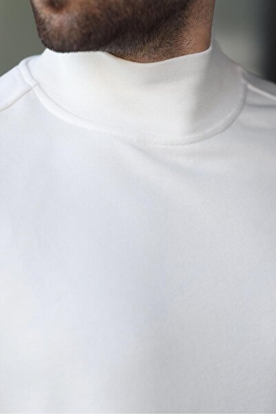 Madmext Ekru Yarım Balıkçı Yaka Erkek Basic Sweatshirt E7158