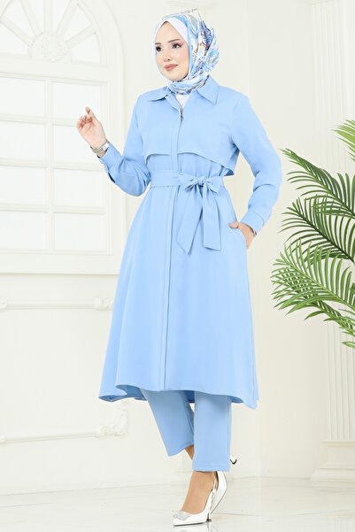 ModaMerve Bolero Detaylı Tesettür Kombin 23023UKB139-MS Bebe Mavisi