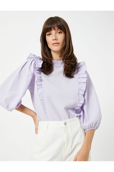 Koton Frilled Blouse High Neck Puff Sleeve