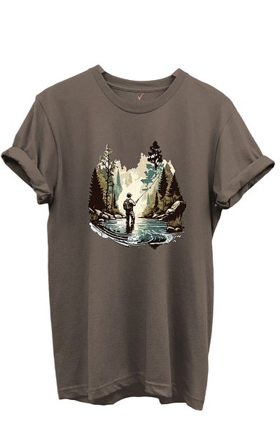 WİDİ Fishing Themed Camper Patterned 100% Cotton Regular Fit Unisex T-Shirt