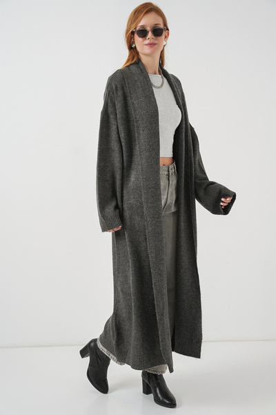 Bigdart Kadın Uzun Oversize Triko Hırka 15924 - Antrasit