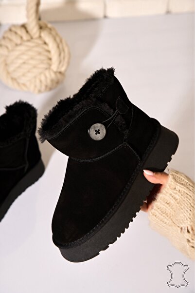 Joana Γυναικείες Μαύρες Δερμάτινες Μπότες από Σουέτ Anslea