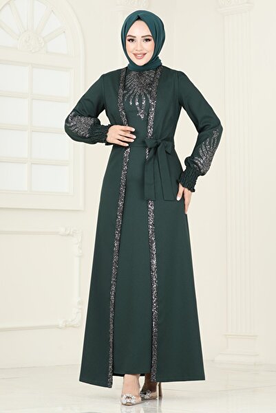 ModaMerve Yelekli Abiye Elbise Takım ASM2758-MS Zümrüt