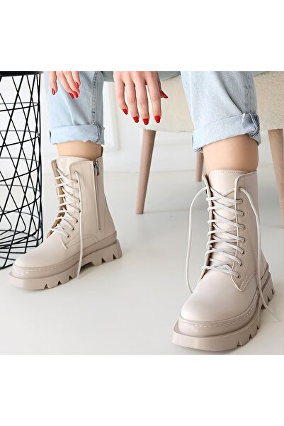 Zerenyus Orge Beige Lace-Up Women's Boots