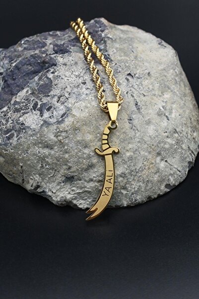 Prestige Hz. Ali Zülfikar Kılıcı Kolye Paslanmaz Çelik Zincir Altın Kaplama 3Mm 902097