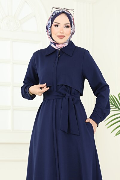 ModaMerve Gizli Fermuarlı Pardesü Ferace 23021UKB139-MS Laci