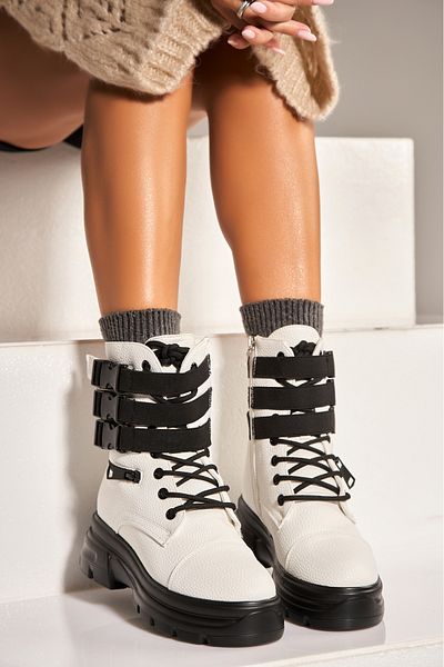 Joana Women's White Fur-lined Boots Made of Nashay Ecological Leather