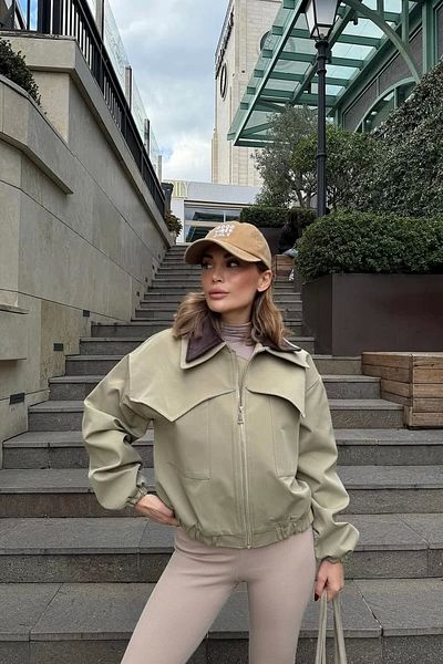 Bak Moda Basic Premium Polo Collar Khaki Jacket with Pocket Detail