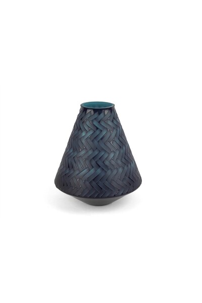 Mikasa Moor Dark Blue Frosted Glass Vase 25X30Cm