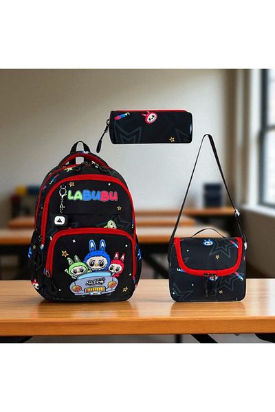 JOJO KIDS Children's Labubu Primary School Backpack, Set of 3, Thermal Nutrition, Pen Holder, Orthopedic Bag