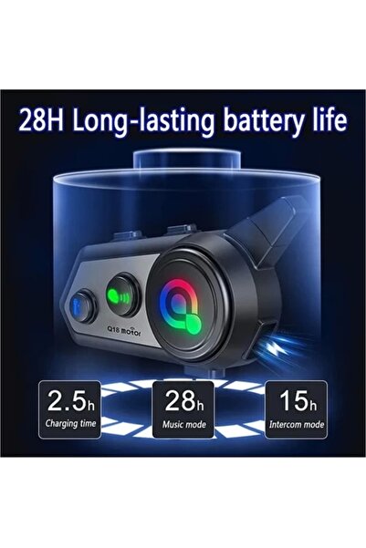 Vothoon Q18 Motosiklet Kask Kulaklık Intercom Işıklı 2 Eşleşme Özellikli 1000 Mah