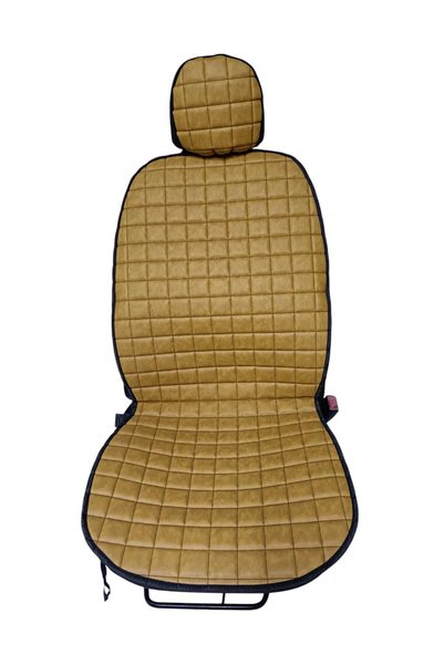 R.O RELAXOTOAKSESUAR Tan Quilted Faux Leather Auto Seat Cushion Set of 2