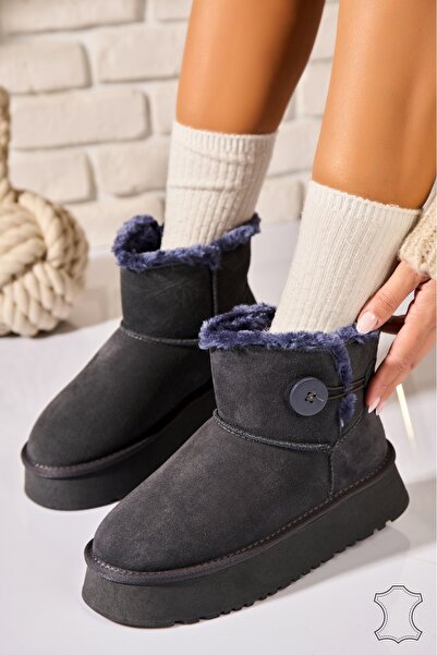 Joana Γυναικείες Μπότες από Γνήσιο Δέρμα Σουέτ Γκρι Anslea