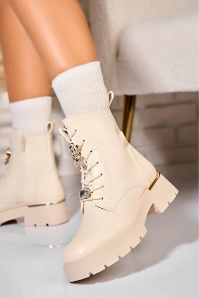 Joana Γυναικείες μπεζ μπότες με επένδυση γούνας από ελληνικό οικολογικό δέρμα