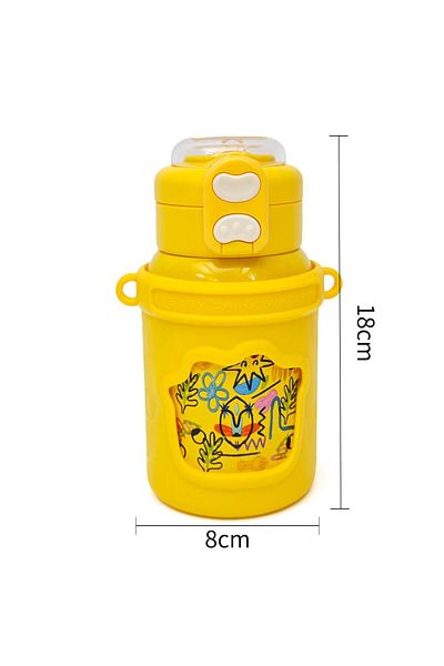 B4U Thermos mug for kindergarten, pop-up flip-top with straw, with string, yellow, 500 ml KL-8192