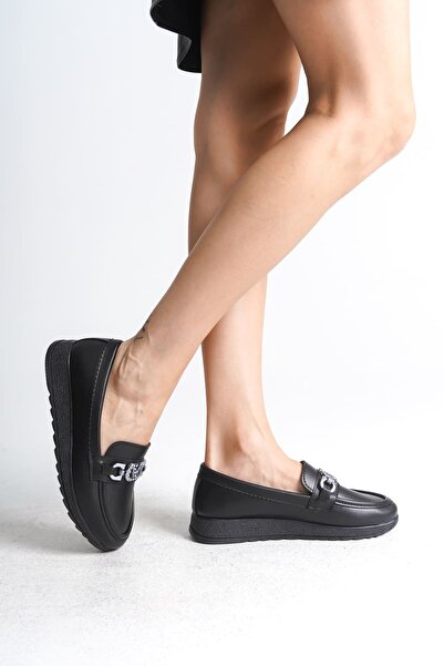 Joy Ayakkabı Anna Orthopedic Comfortable Sole Buckle Detailed Classic Women's Ballerina Mother Shoes Cst - Black