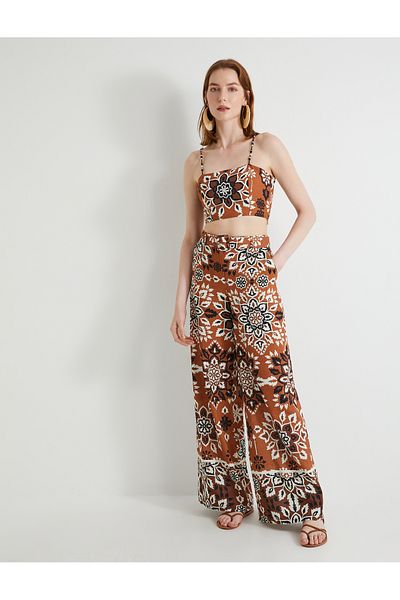 Koton Brown Women's Floral Crop Tank Top
