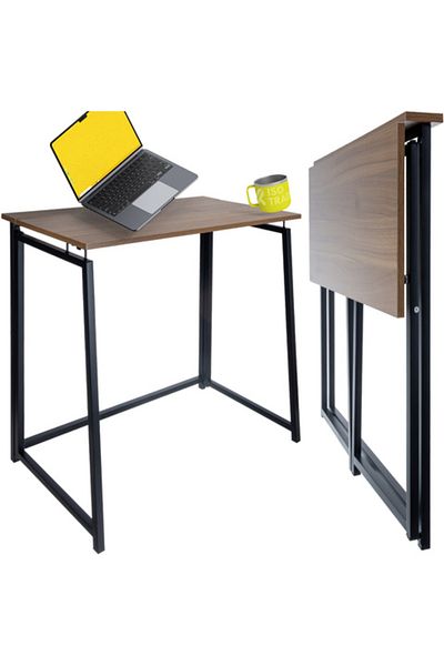 zola Birou pliabil cadru metalic, stil industrial, MDF, usor de asamblat, 80 x 40 x 75 cm, maro/negru