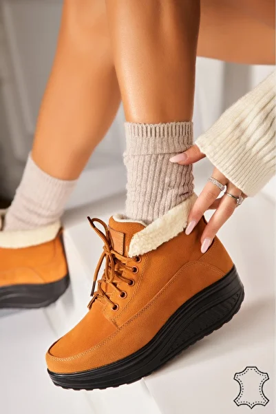 Joana Women's Genuine Suede Leather Boots Camel Leiani2
