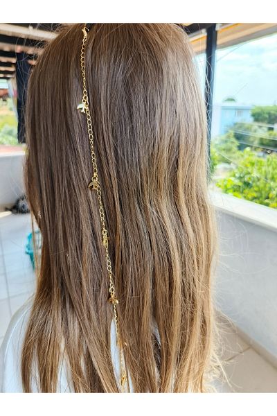 LORESİMA AKSESUAR Gold Color Dolphin Detailled Hair Chain ​​(Chain ​​Length 45cm)