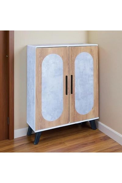 BAITY Shoe Cabinet with Two Doors Malaysian Wood - Gray and Wood Color - MLY-1046