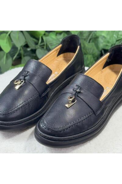 MEY Inside Outside Genuine Leather Gold Tassel Detailed Ballerinas M1095