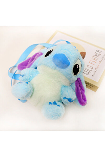 Choice حقيبة ظهر ليلو آند ستيتش من القطيفة باللون الأزرق والوردي، حقيبة ظهر ن...