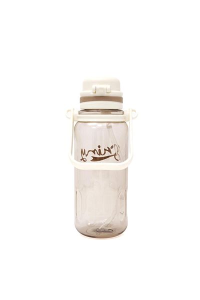 B4U Kids school water bottle, pop-up flip-top with straw, multi-sport, with drawstring, beige, 1100 ml SH0983
