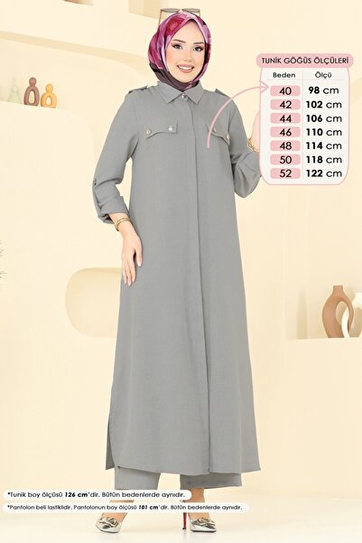 ModaMerve Aksesuar Düğmeli Sofia Takım 23017UKB139-MS Koyu Gri