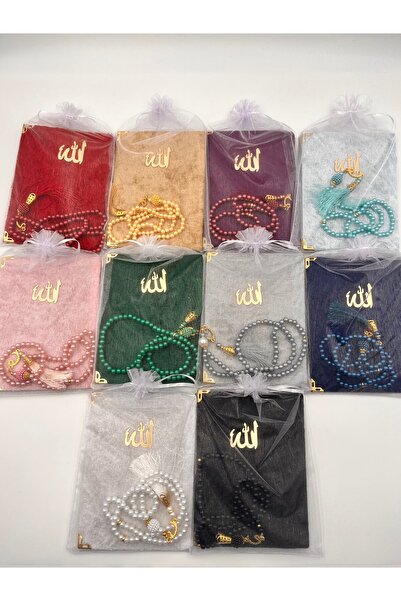 DUHA HAC 10 Adet Karışık Hediyelik Tül Keseli Kadife Yasin Cüzü Ve İnci Tesbih Seti