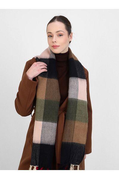 Tuva Pufidik Tasseled Shoulder Shawl-Navy Blue - Coffee -