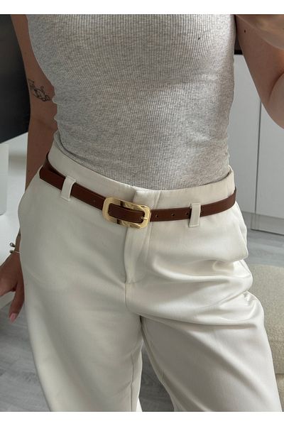 KİLİGİSTANBUL Camel Like Gold Buckle Belt 2 cm Width, 100 cm Length
