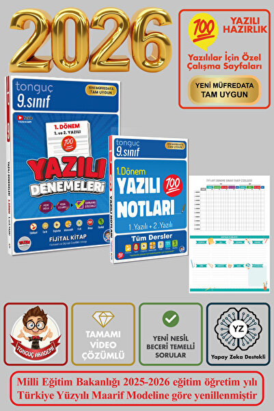 Tonguç Yayınları 9. Sınıf 1. Dönem 1. ve 2. Yazılı Notları Tüm Dersler & Yazı...