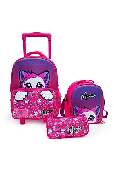 B4U Ghiozdan troler scolar fete cu penar si gentuta Glossy Bird Pisicuta roz/...