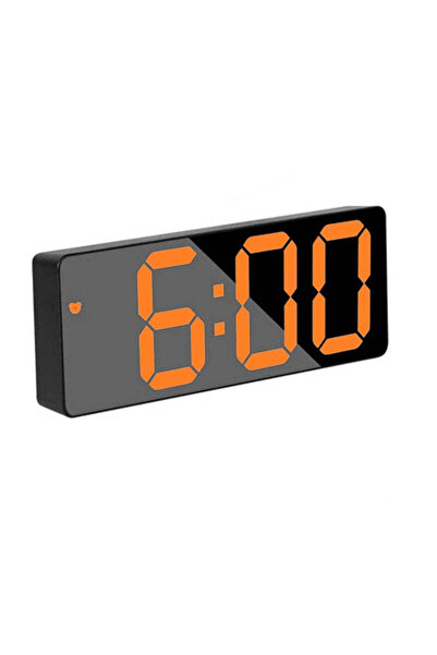 VTM Black Digital Clock with Orange LED, Temperature, Alarm, Voice Control, Adapter Included