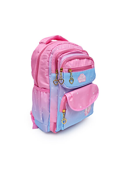 B4U Ghiozdan scolar fete ergonomic in degrade 2 compartimente bleu-roz clasel...