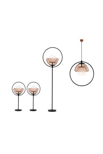 Bahar Aydınlatma Lenor Koleksiyonu 4'lü Aydınlatma Seti (1 Sarkıt, 1 Lambader...